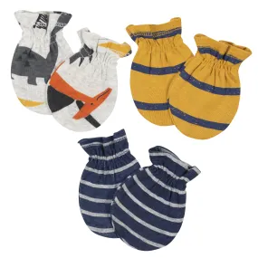 3-Pack Baby Boys Dino No Scratch Mittens