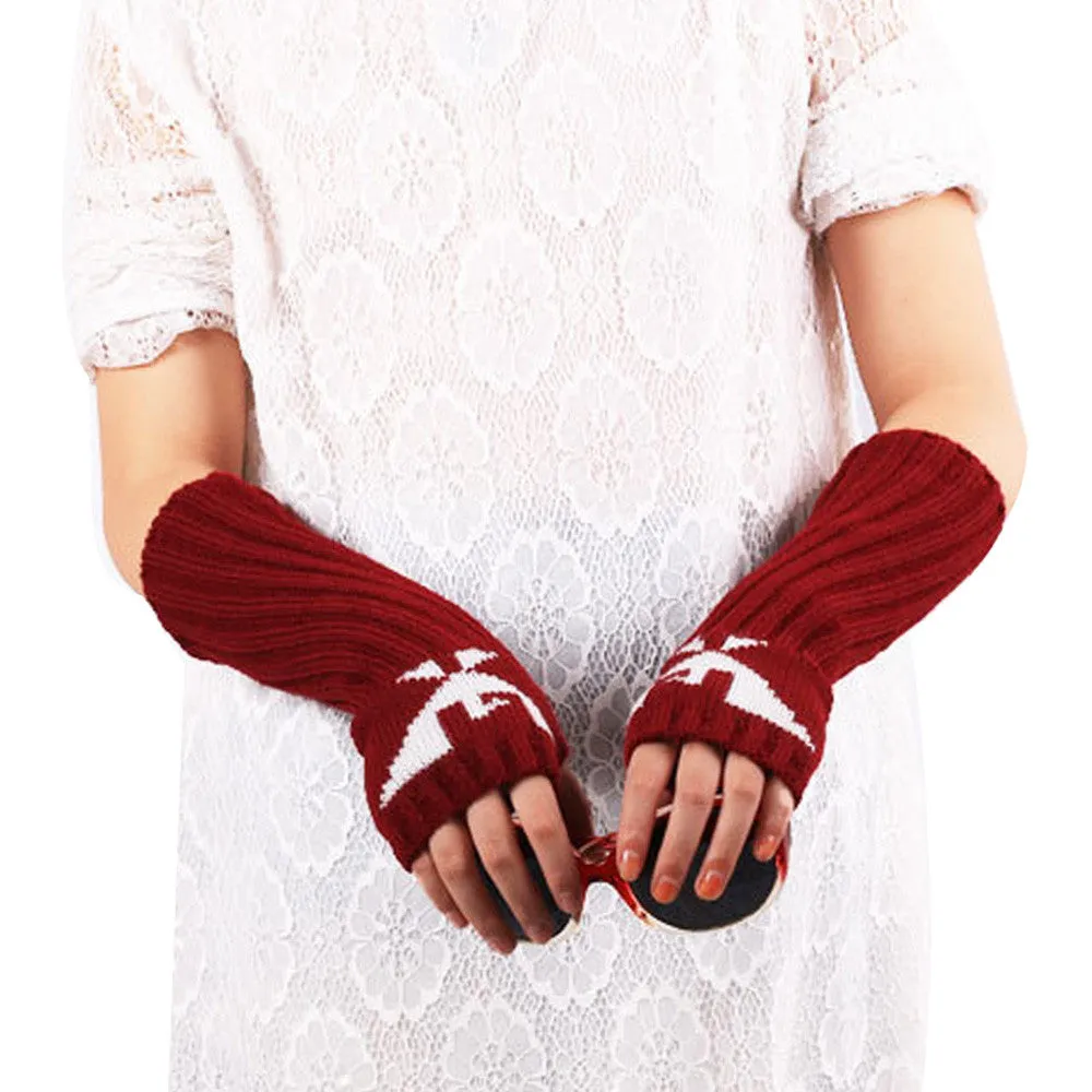 4 Colors Knitted Fringe Warm Long fingerless Gloves Feida