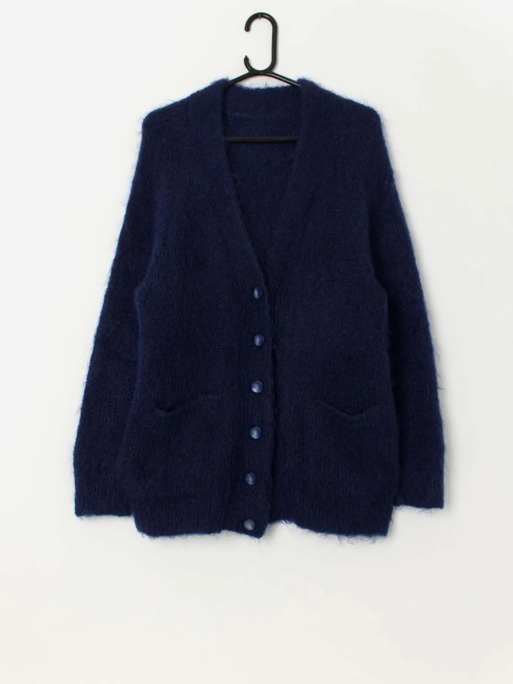 90s vintage handknitted blue longline cardigan with pockets – Small / Medium