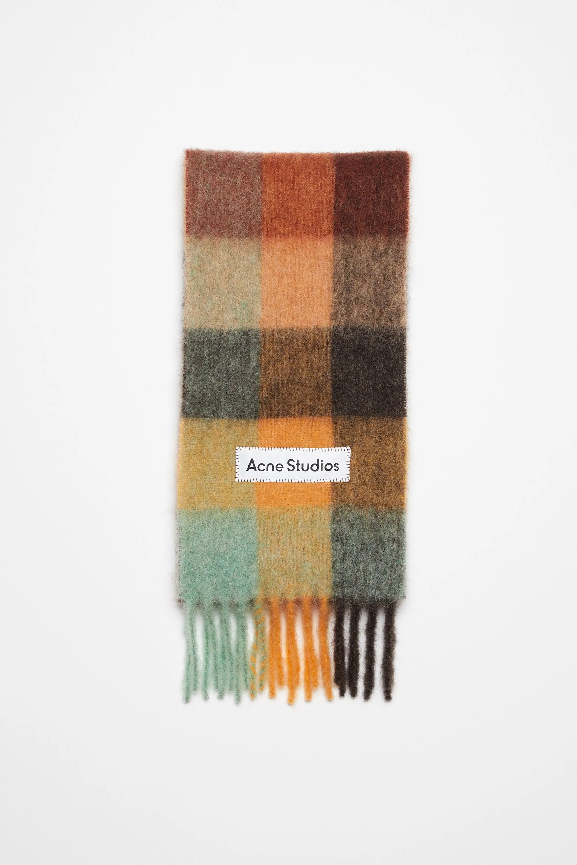 Acne Studios Mohair Checked Scarf (Chestnut brown/Yellow/Green)