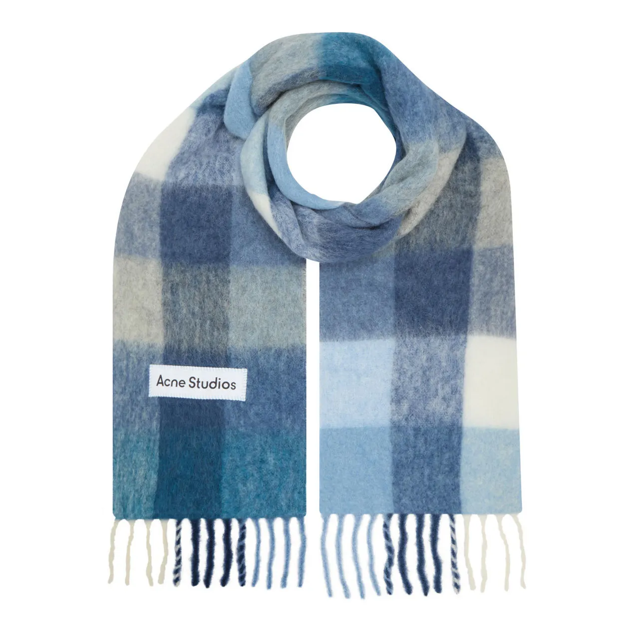 ACNE STUDIOS The Sustainable Edit Reverse Check Logo Scarf - Indigo  Light Blue