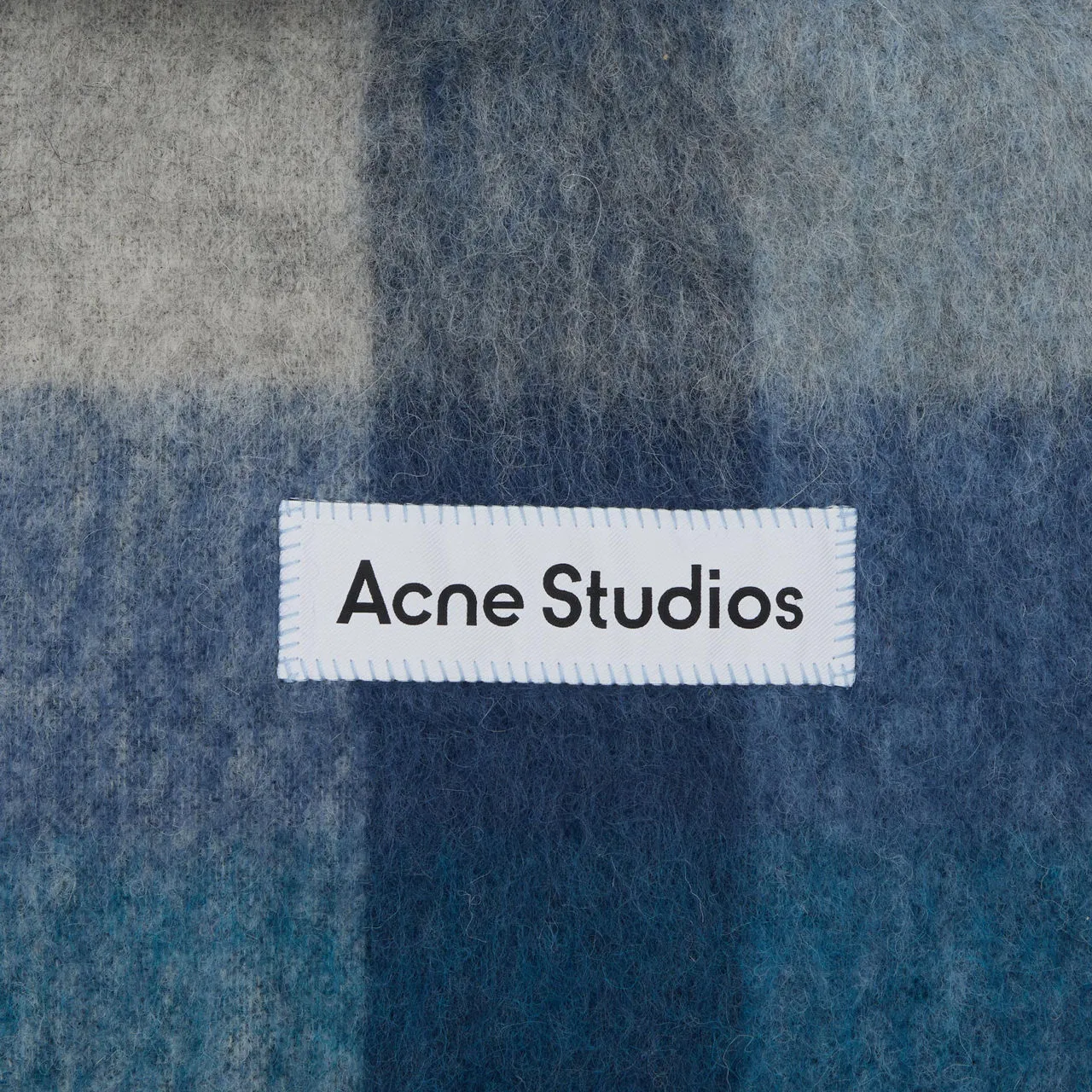 ACNE STUDIOS The Sustainable Edit Reverse Check Logo Scarf - Indigo  Light Blue