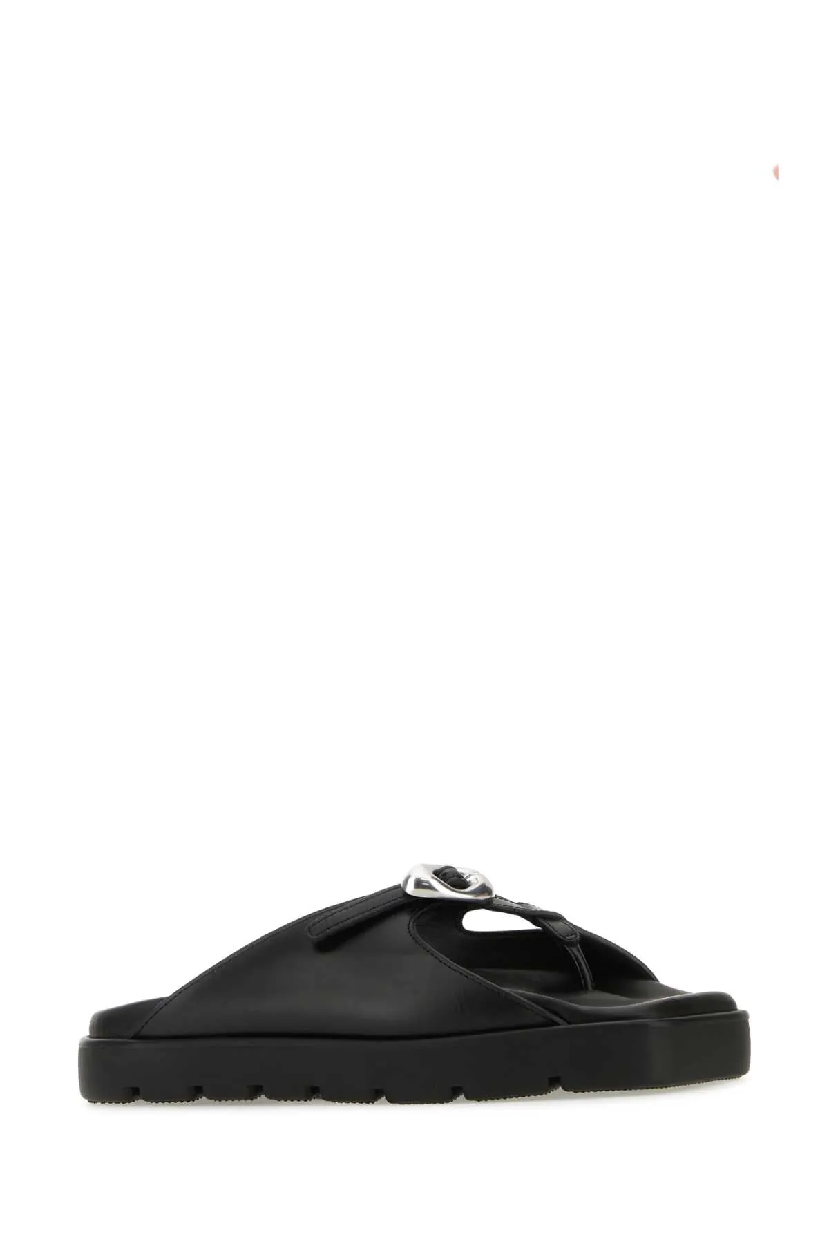 Alexander Wang Black Leather Dome Thong Slippers