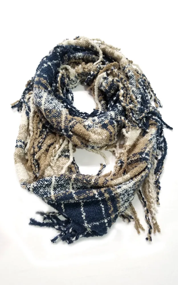 AS251 Multi Plaid Tassel Infinity Scarf