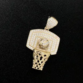 Basketball Hoop CZ 10K Yellow Gold Pendant