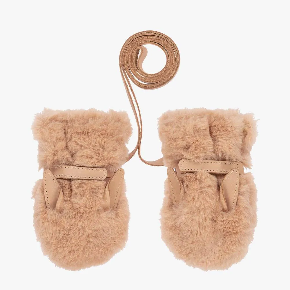 Beige Faux Fur Baby Mittens