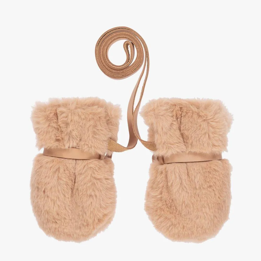 Beige Faux Fur Baby Mittens