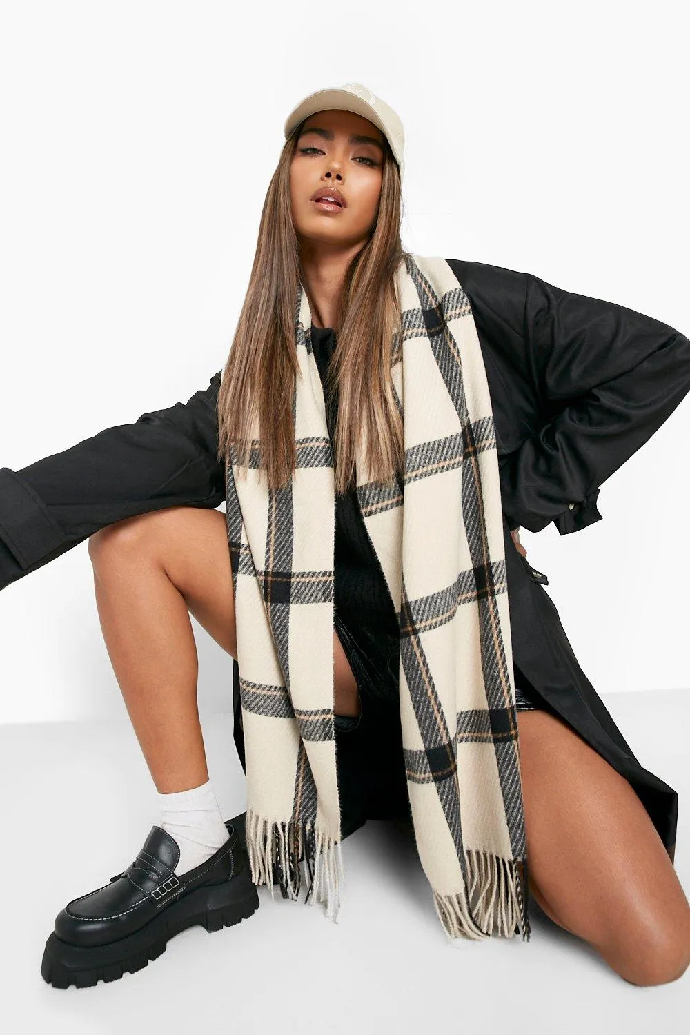 Beige Woven Flannel Scarf