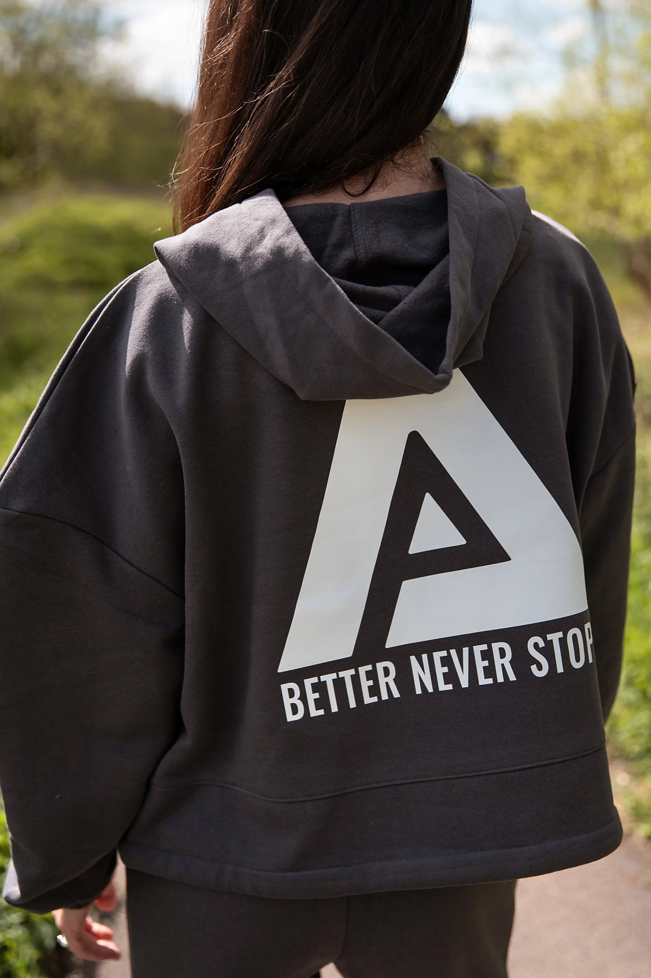 Better Never Stops Cropped Oversized Hoodie Graphite