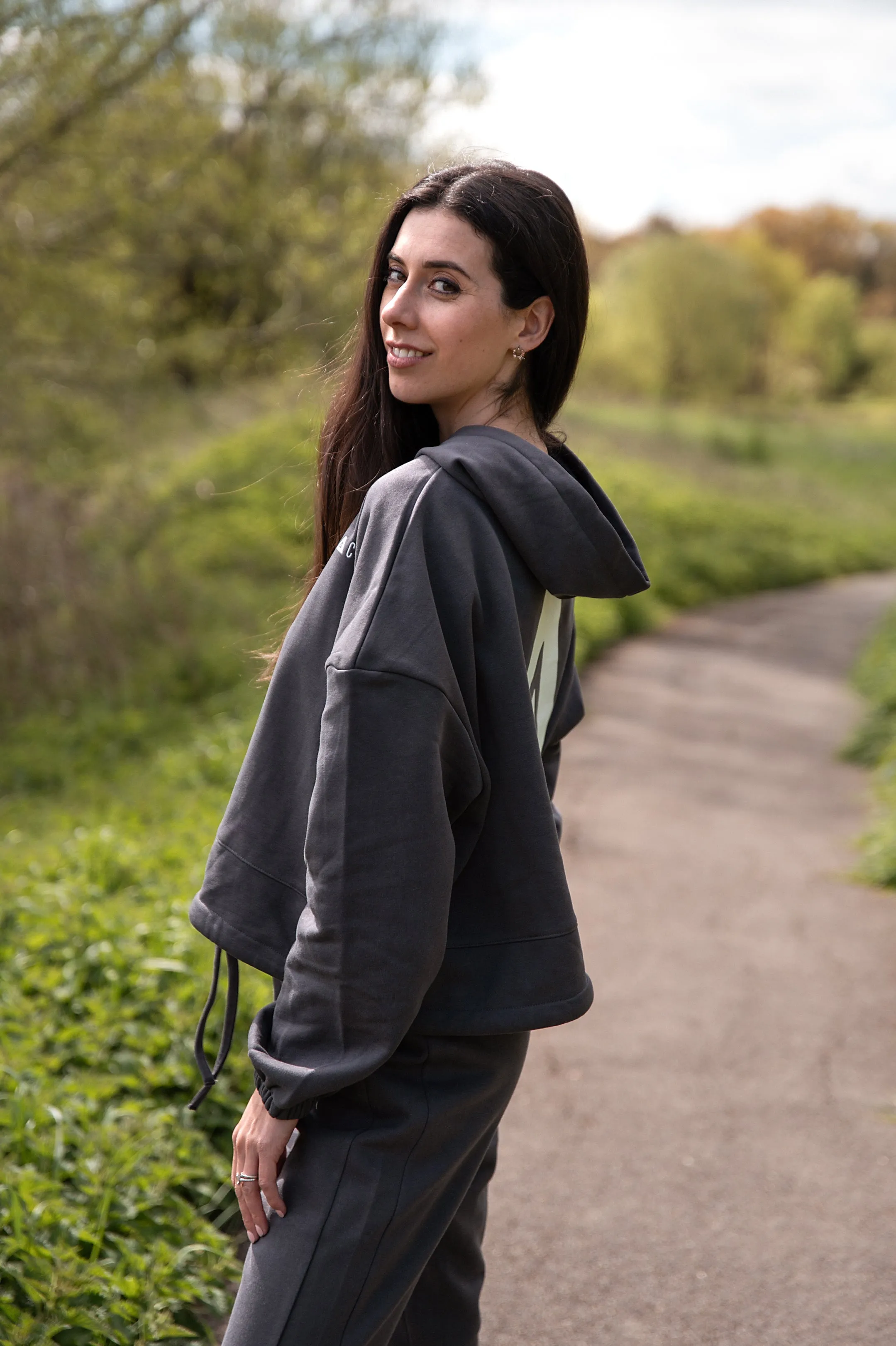 Better Never Stops Cropped Oversized Hoodie Graphite