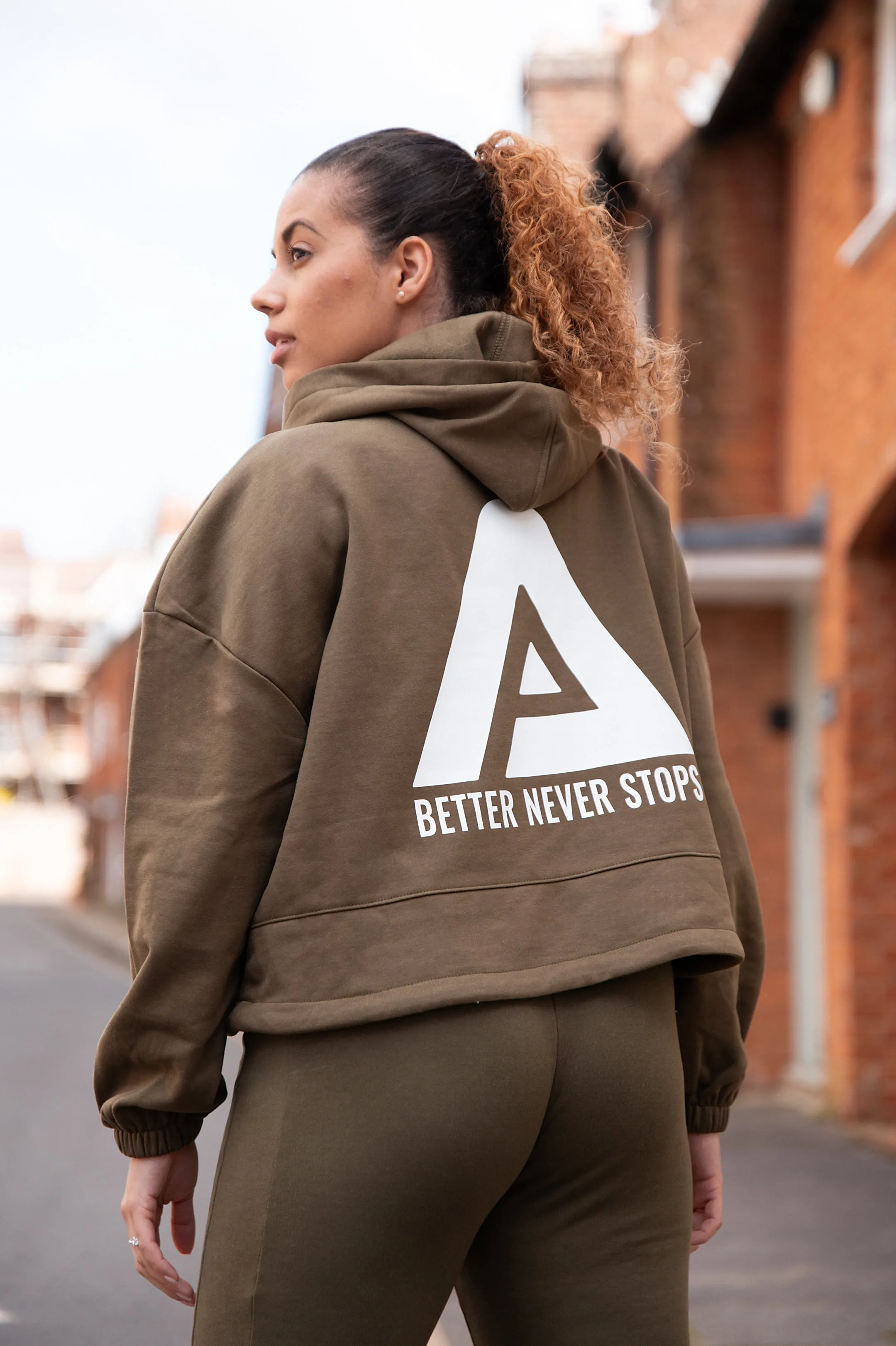 Better Never Stops Cropped Oversized Hoodie Olive