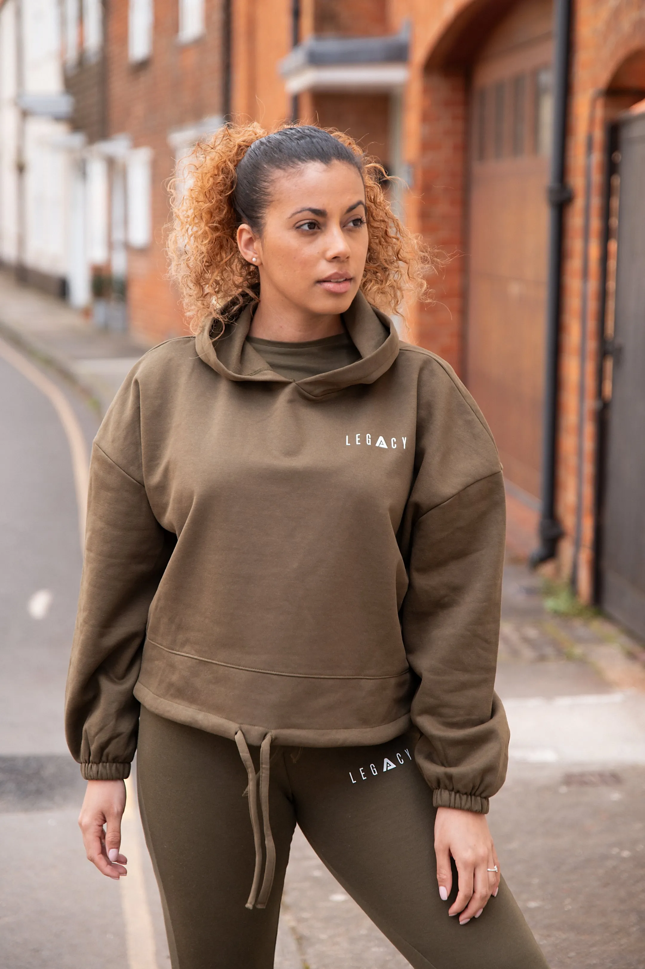 Better Never Stops Cropped Oversized Hoodie Olive