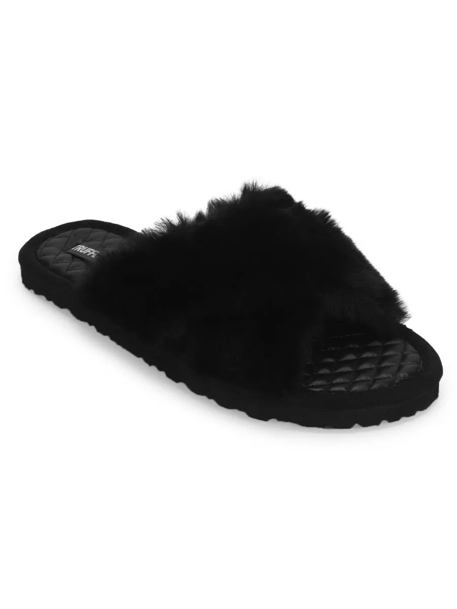 Black Fuzzy Fur Slippers