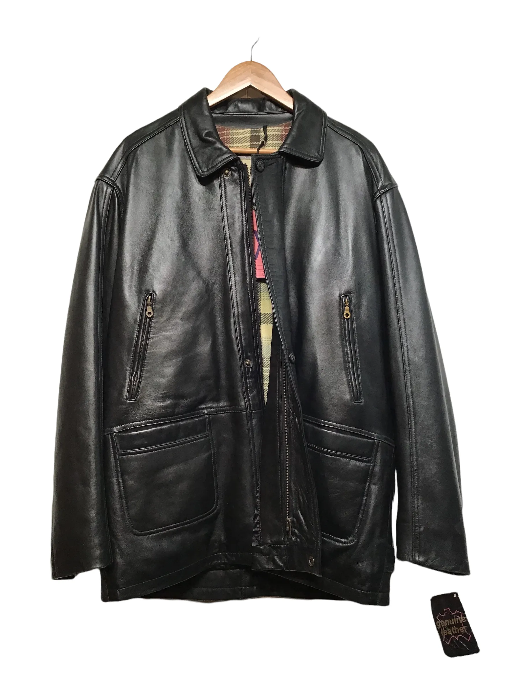 Black Leather Coat (Size XL)