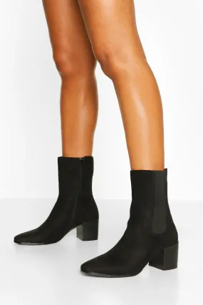 Block Heel Calf High Chelsea Boots