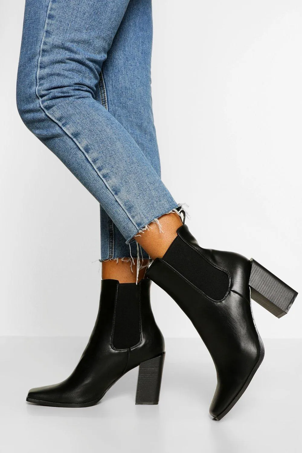 Block Heel Square Toe Chelsea Boots