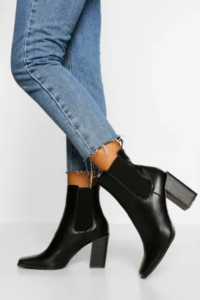 Block Heel Square Toe Chelsea Boots