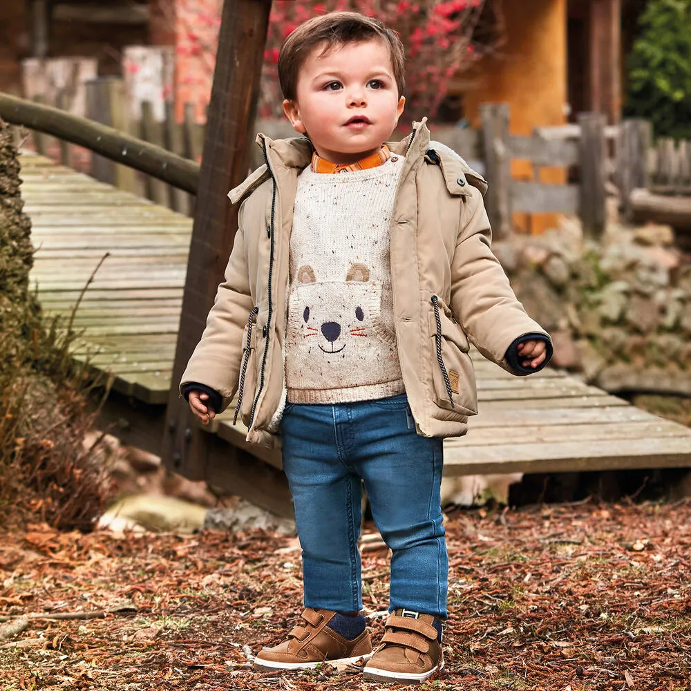 Boys Beige Hooded Parka Coat