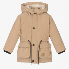 Boys Beige Hooded Parka Coat