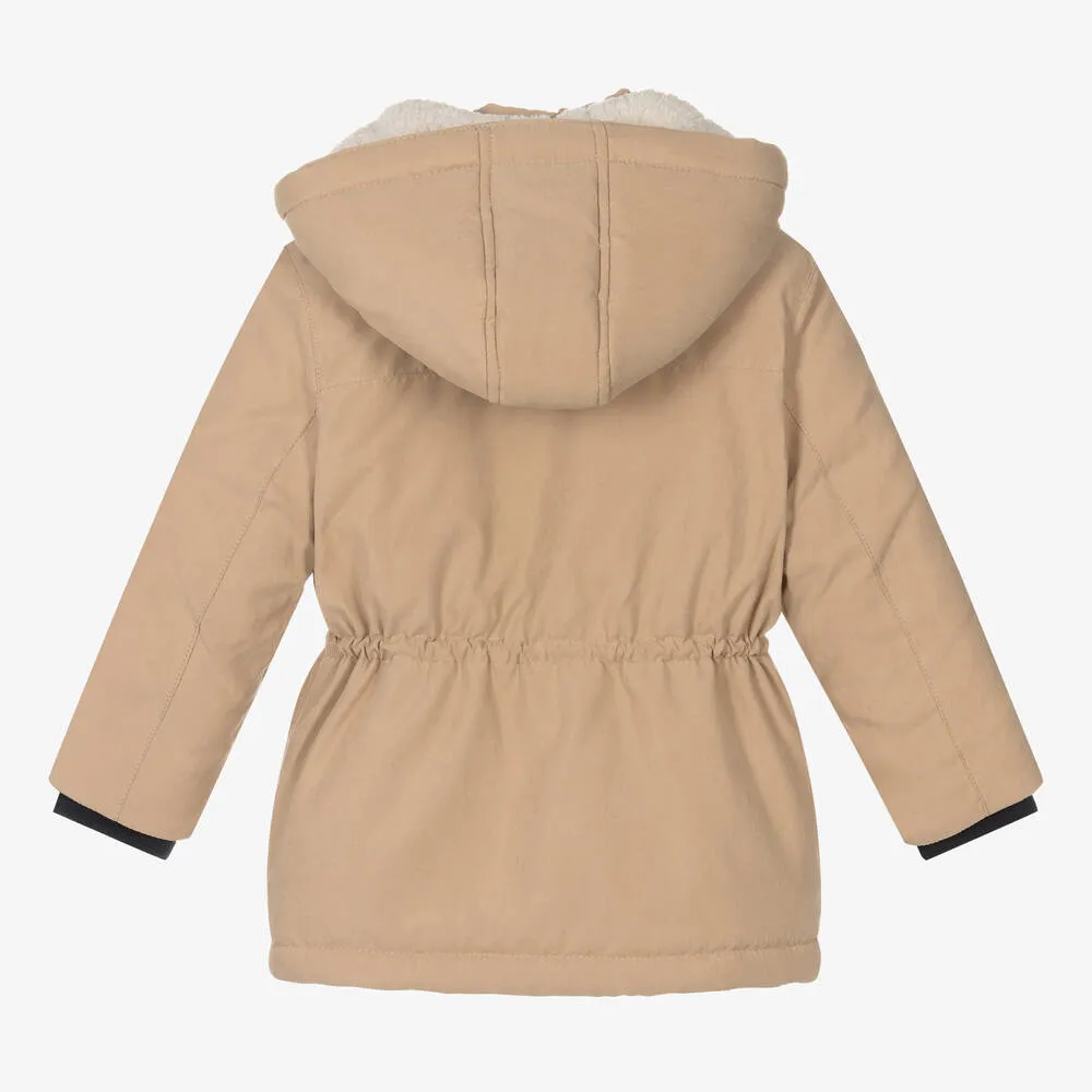 Boys Beige Hooded Parka Coat