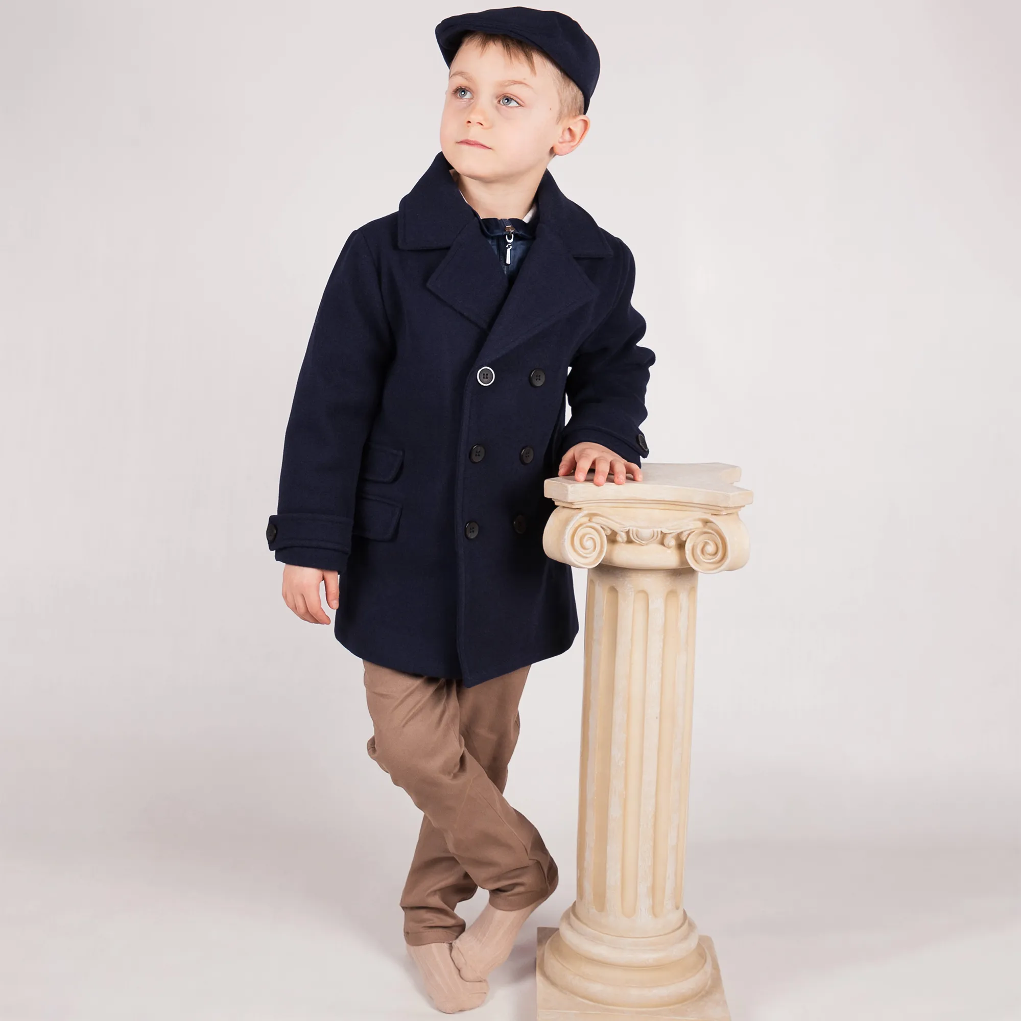 Boys Navy Blue Coat & Hat Set