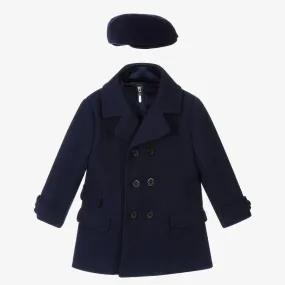 Boys Navy Blue Coat & Hat Set