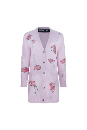 'CECIL BEATON PINK CARNATION' LILAC OVERSIZED CARDIGAN