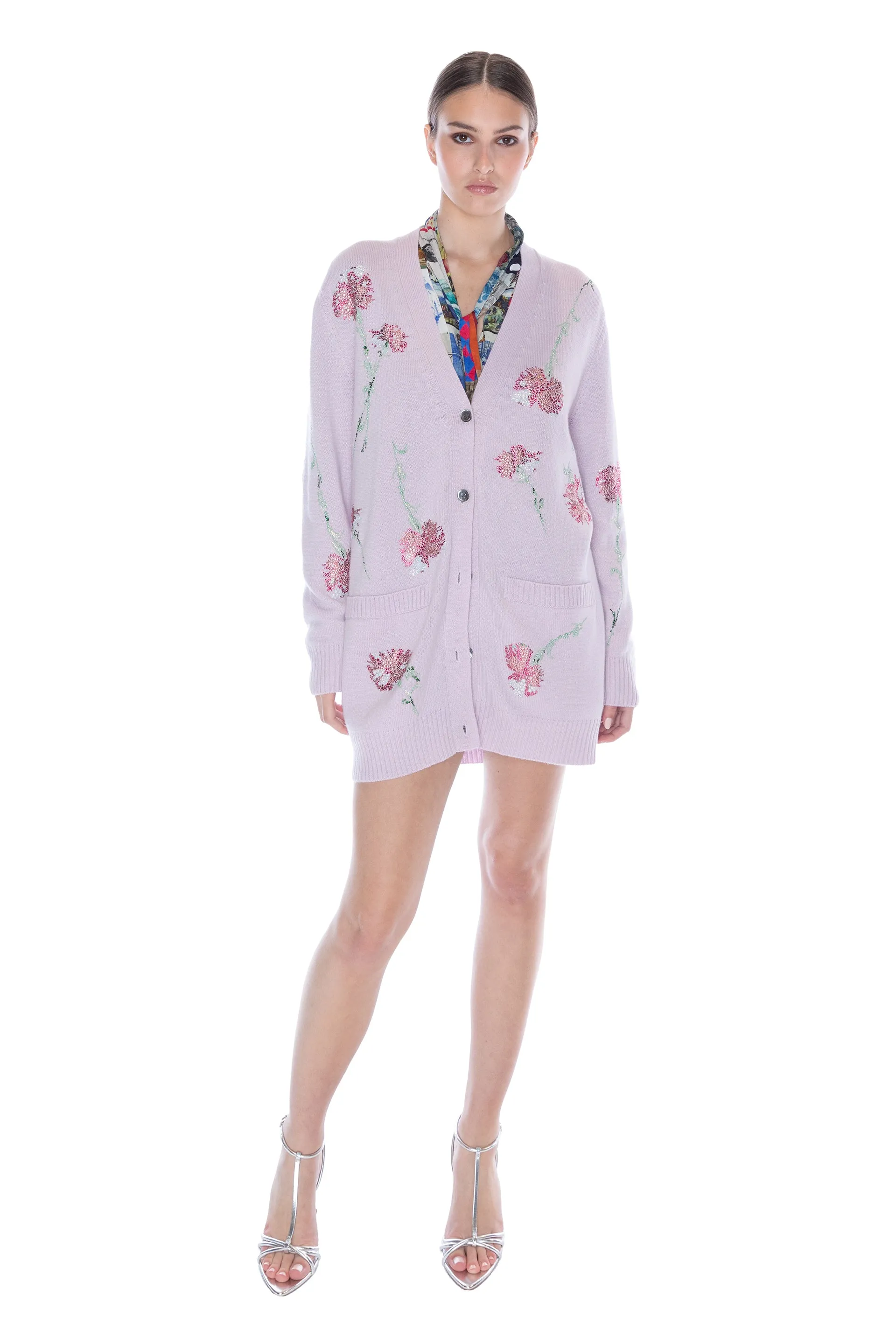 'CECIL BEATON PINK CARNATION' LILAC OVERSIZED CARDIGAN