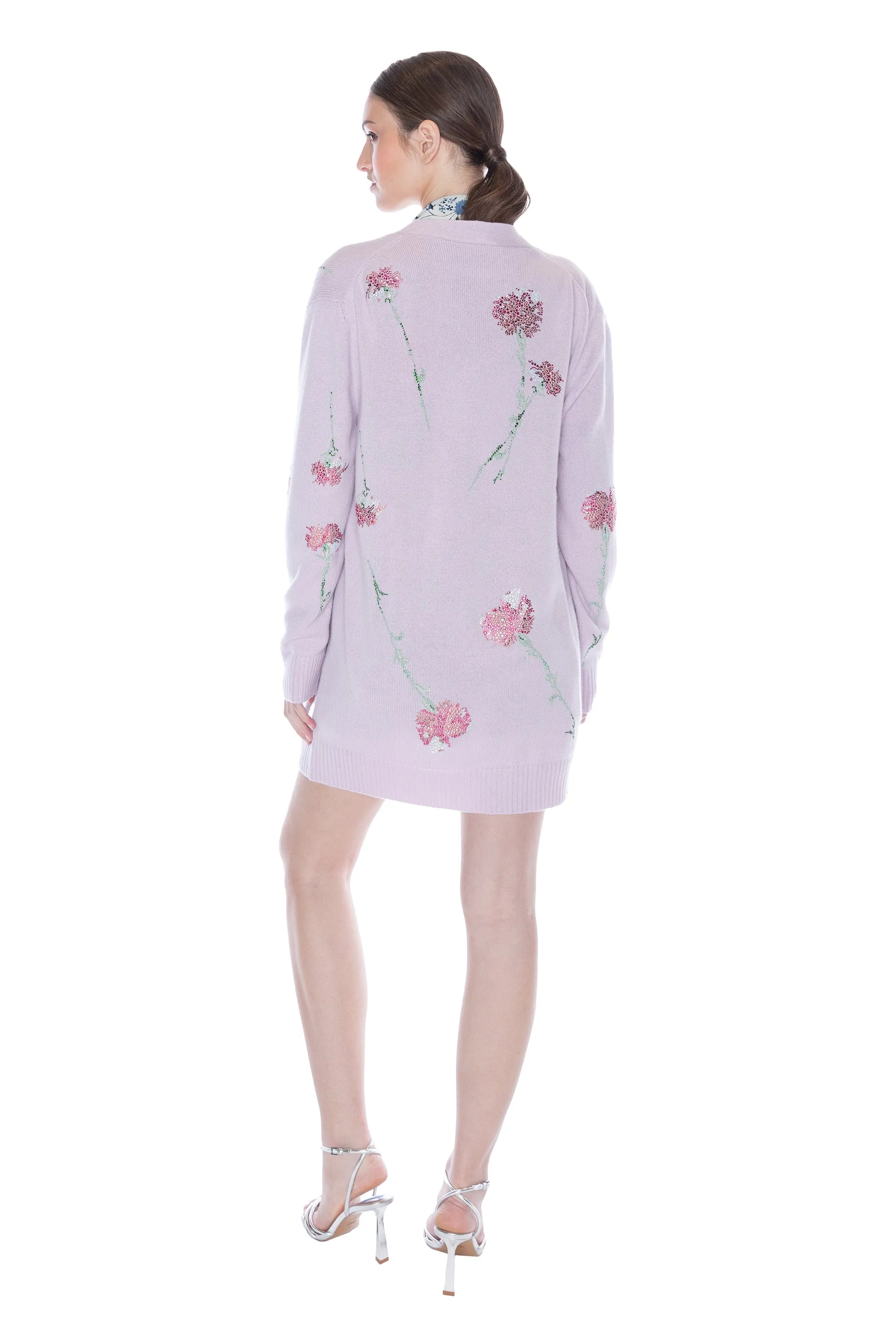 'CECIL BEATON PINK CARNATION' LILAC OVERSIZED CARDIGAN