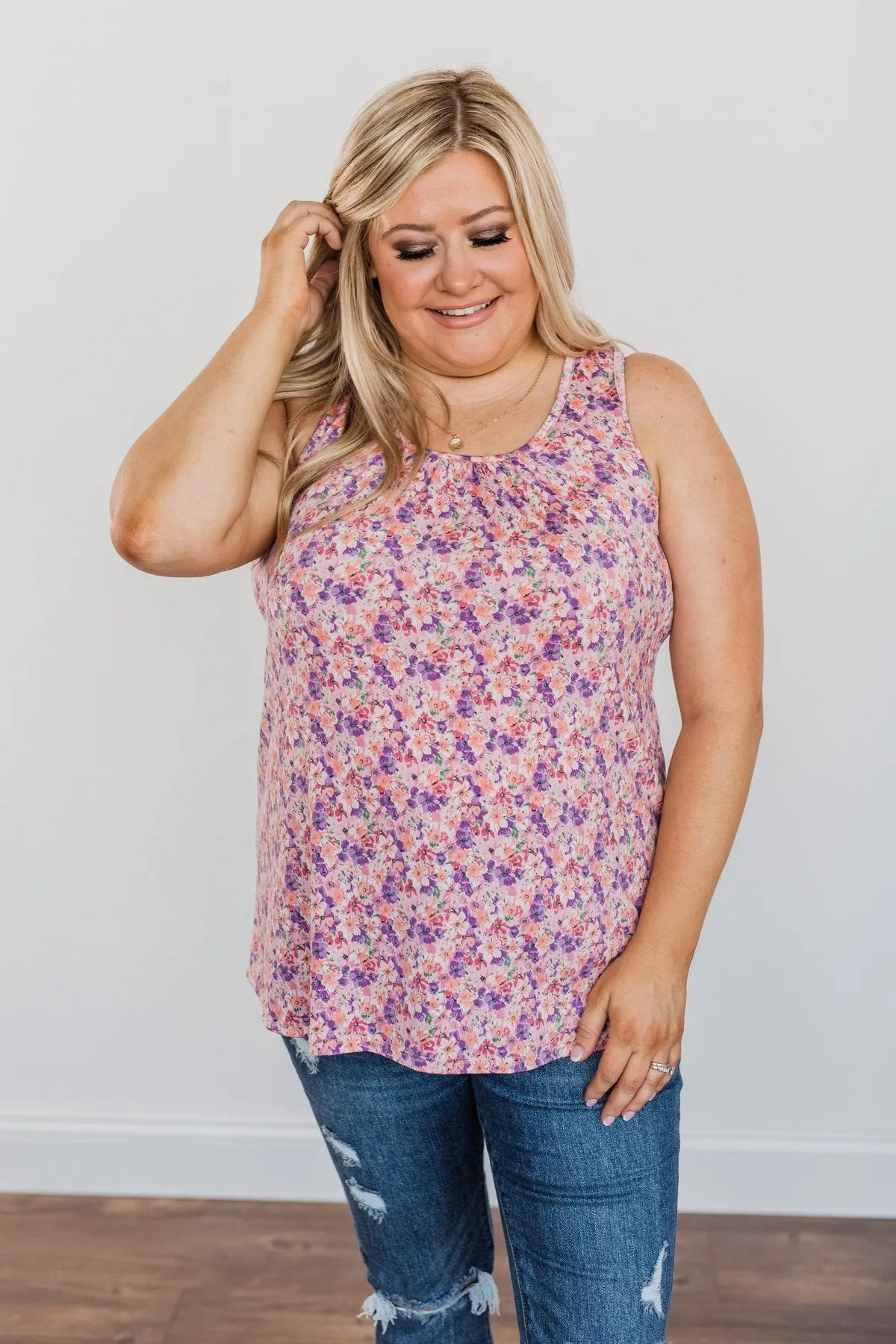 Center Of Attention Floral Tank Top- Pink