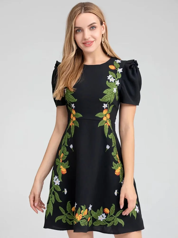 Chelsea Floral Embroidery Fashion Vintage Party Mini Dress