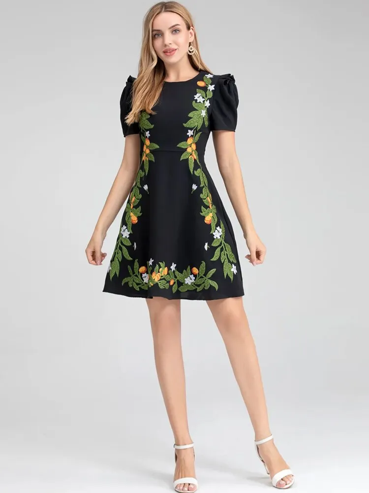 Chelsea Floral Embroidery Fashion Vintage Party Mini Dress