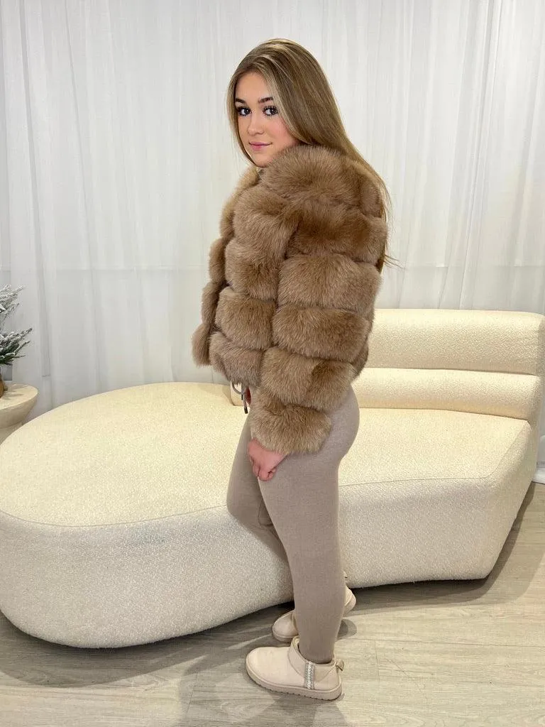 Childrens Tan Luxury Fur Coat