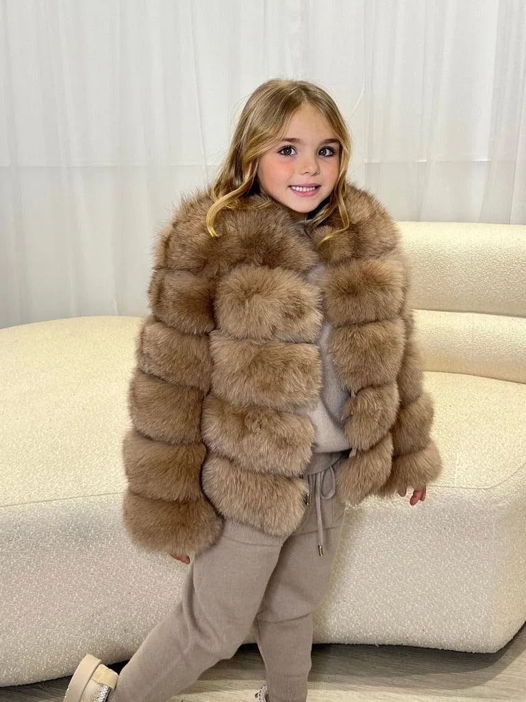 Childrens Tan Luxury Fur Coat