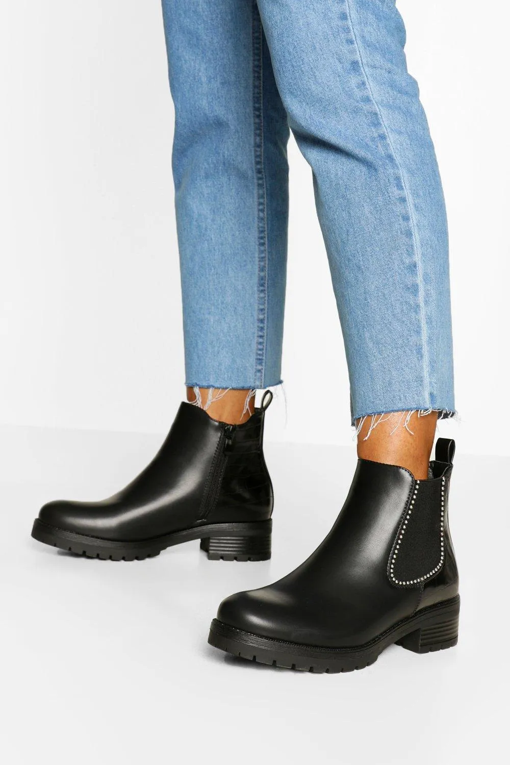 Croc Panel Chunky Chelsea Boots