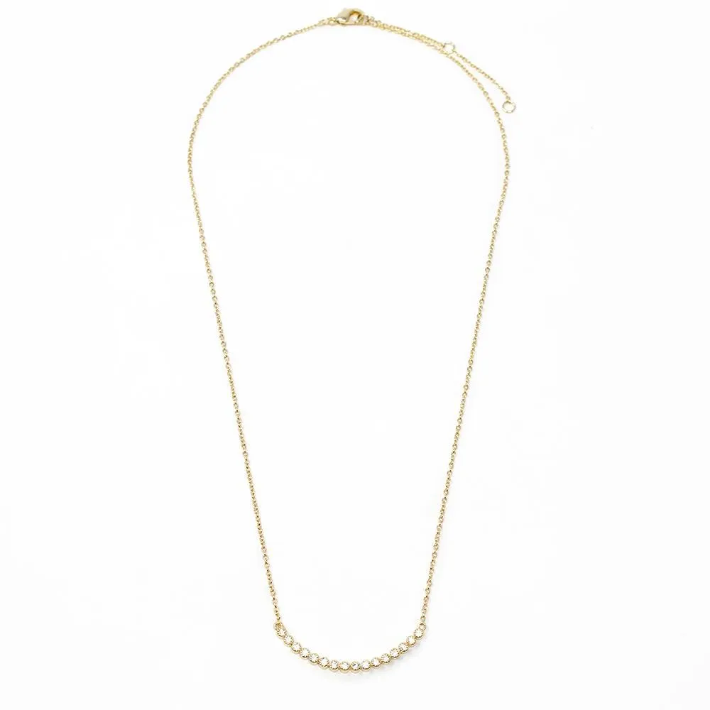 CZ Curve Bar Necklace Gold Plated