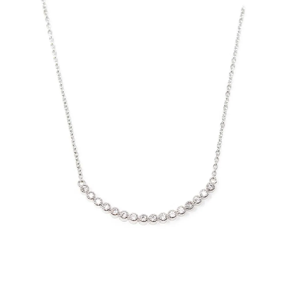 CZ Curve Bar Necklace Rhodium Plated