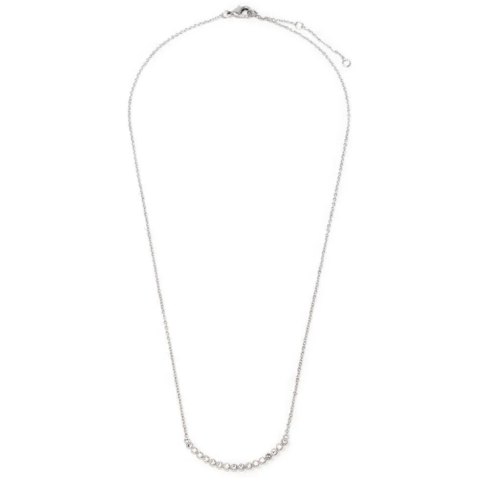 CZ Curve Bar Necklace Rhodium Plated