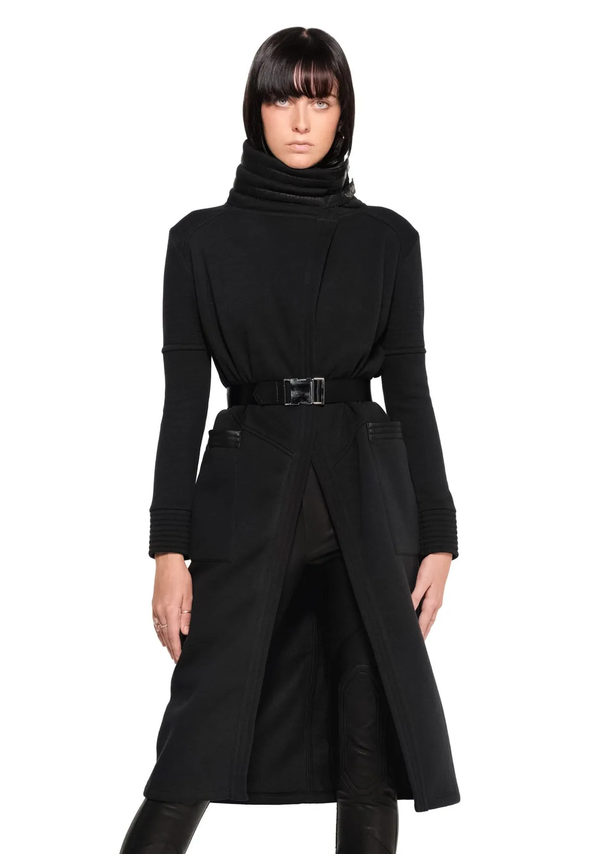 DUSTER COAT IN BLACK FLEECE