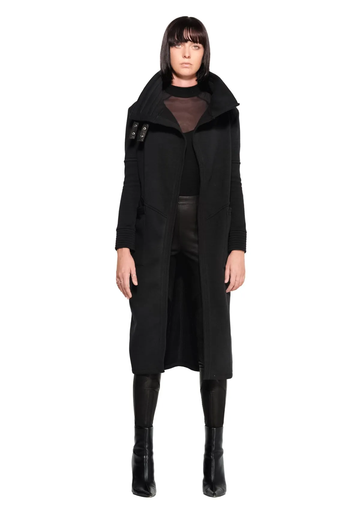 DUSTER COAT IN BLACK FLEECE