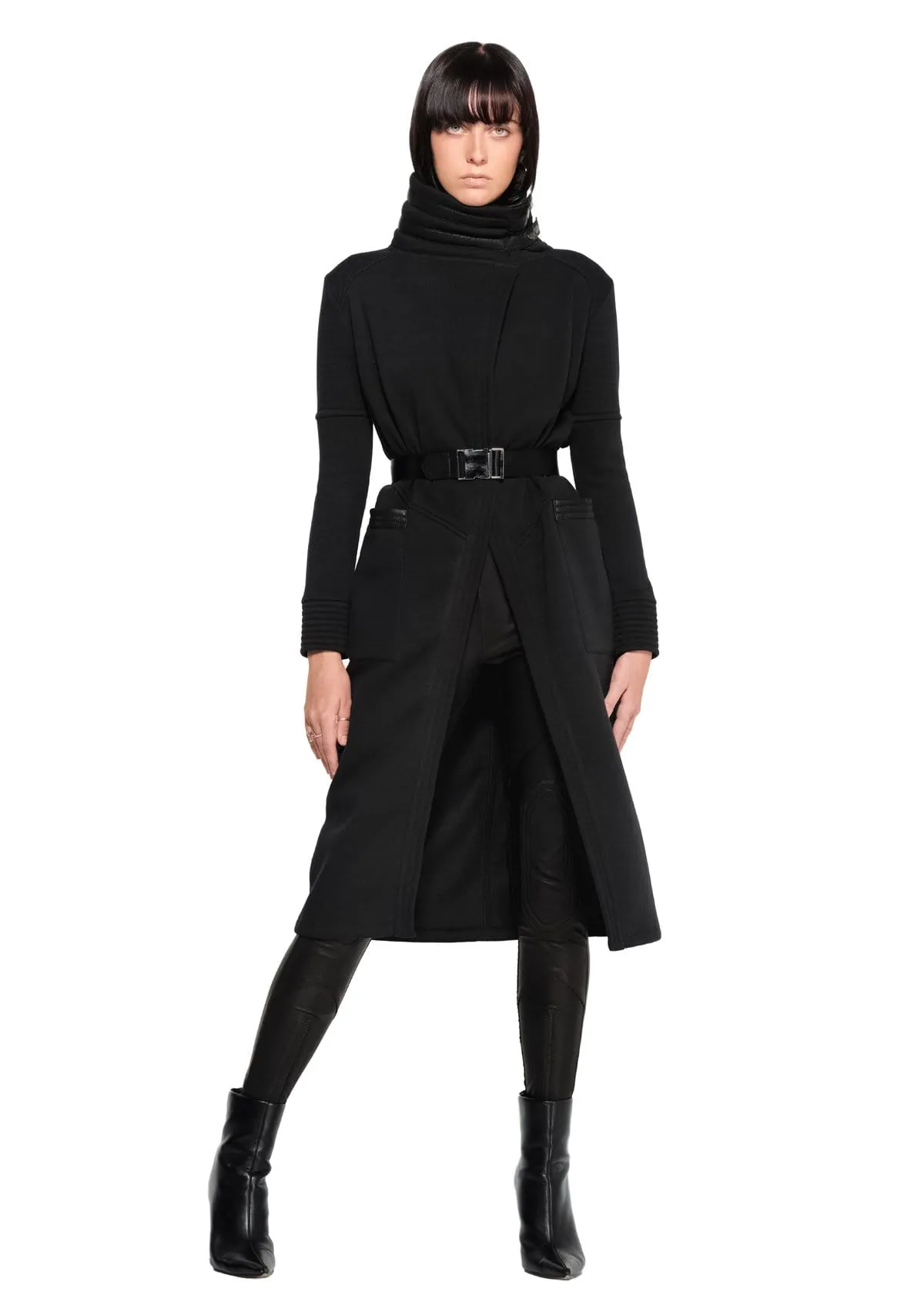 DUSTER COAT IN BLACK FLEECE