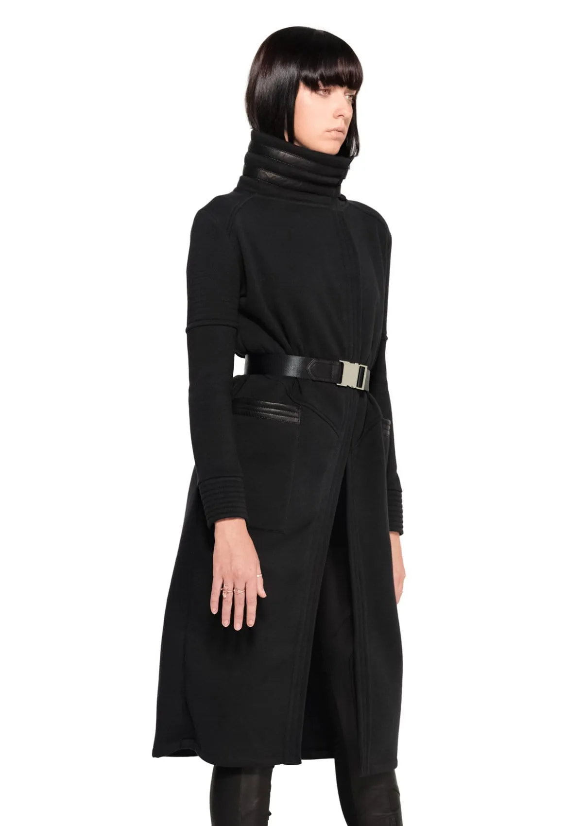 DUSTER COAT IN BLACK FLEECE