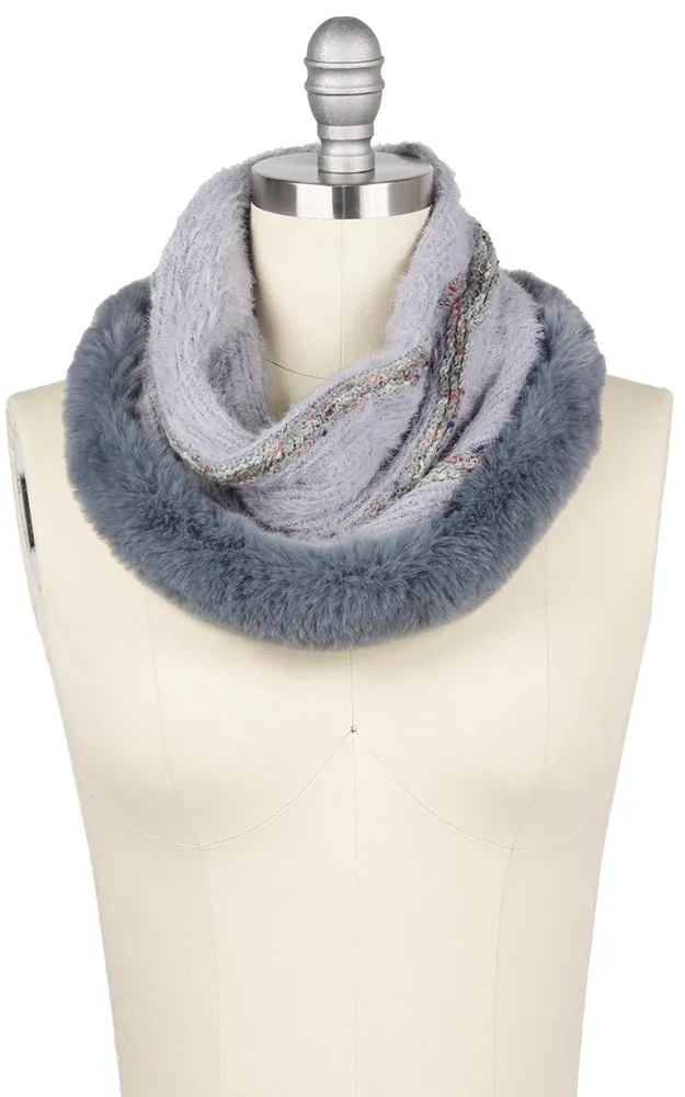 EAN9493 Fur Trim Furry Knit Tube Scarf