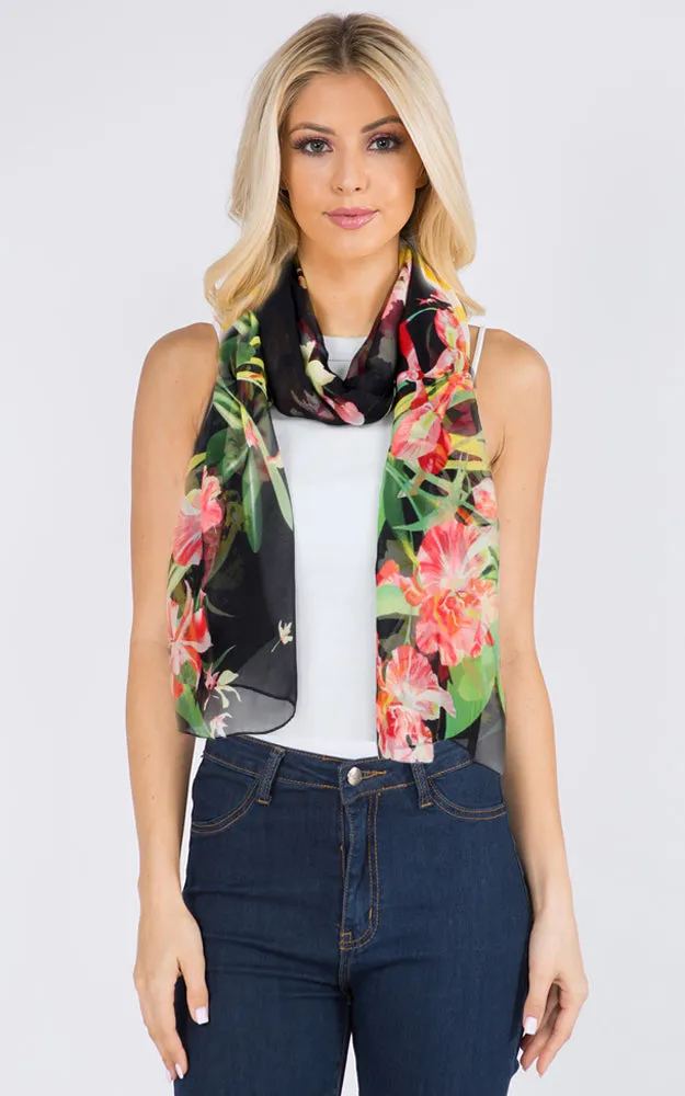 EAS9892 Flower Print Chiffon Oblong Scarf