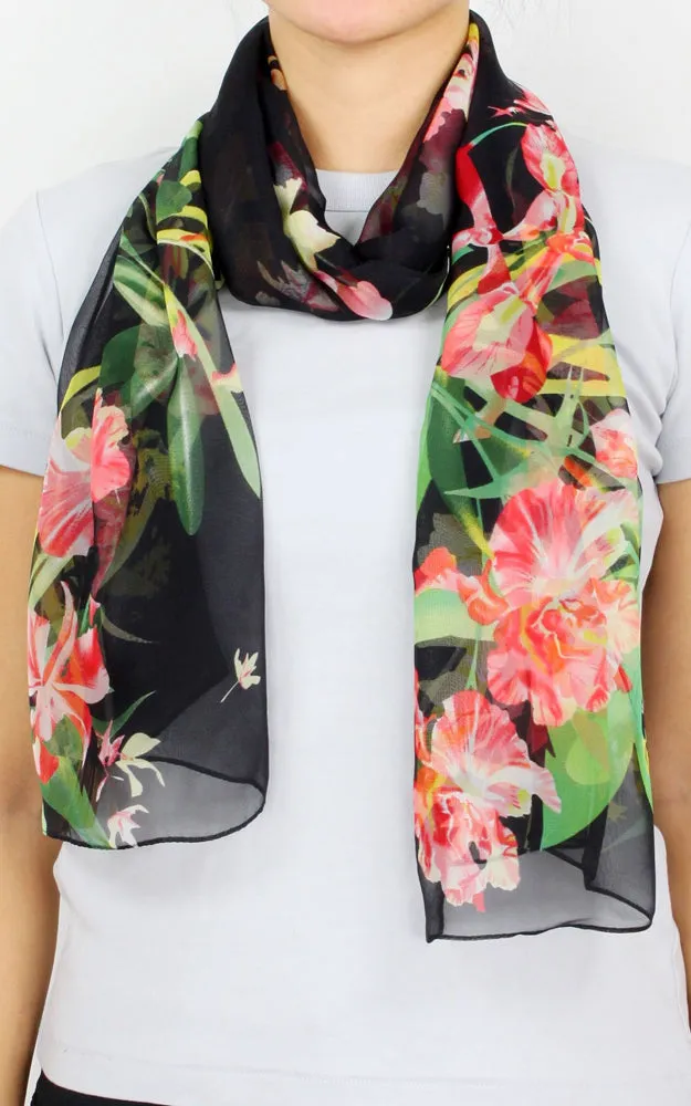 EAS9892 Flower Print Chiffon Oblong Scarf