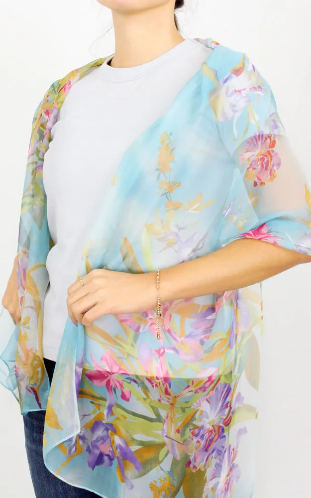 EAS9892 Flower Print Chiffon Oblong Scarf