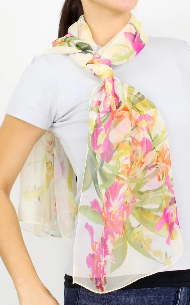 EAS9892 Flower Print Chiffon Oblong Scarf