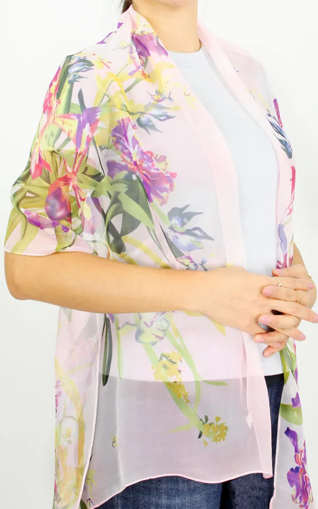 EAS9892 Flower Print Chiffon Oblong Scarf