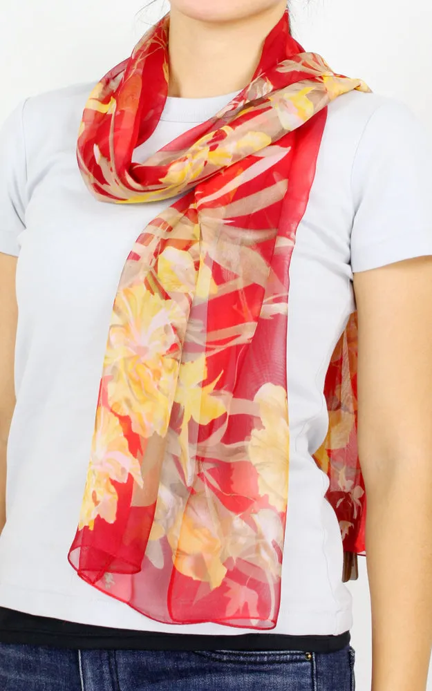 EAS9892 Flower Print Chiffon Oblong Scarf