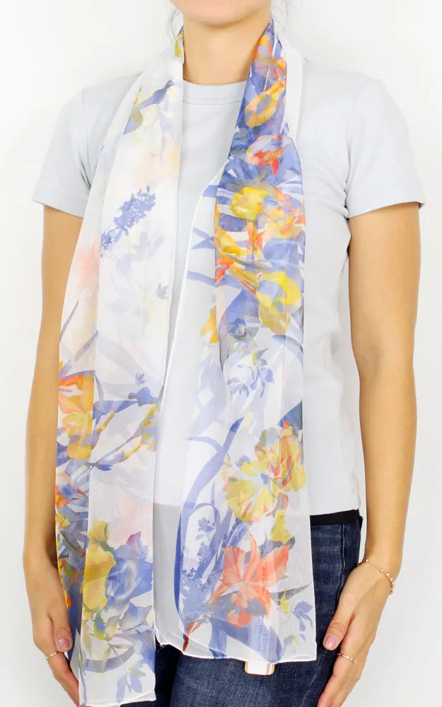 EAS9892 Flower Print Chiffon Oblong Scarf